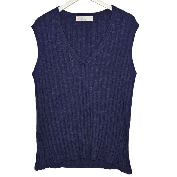 Free People Beach Veda Sweater Vest Celestial Indigo Medium Coastal Grandma - Picture 3 of 8